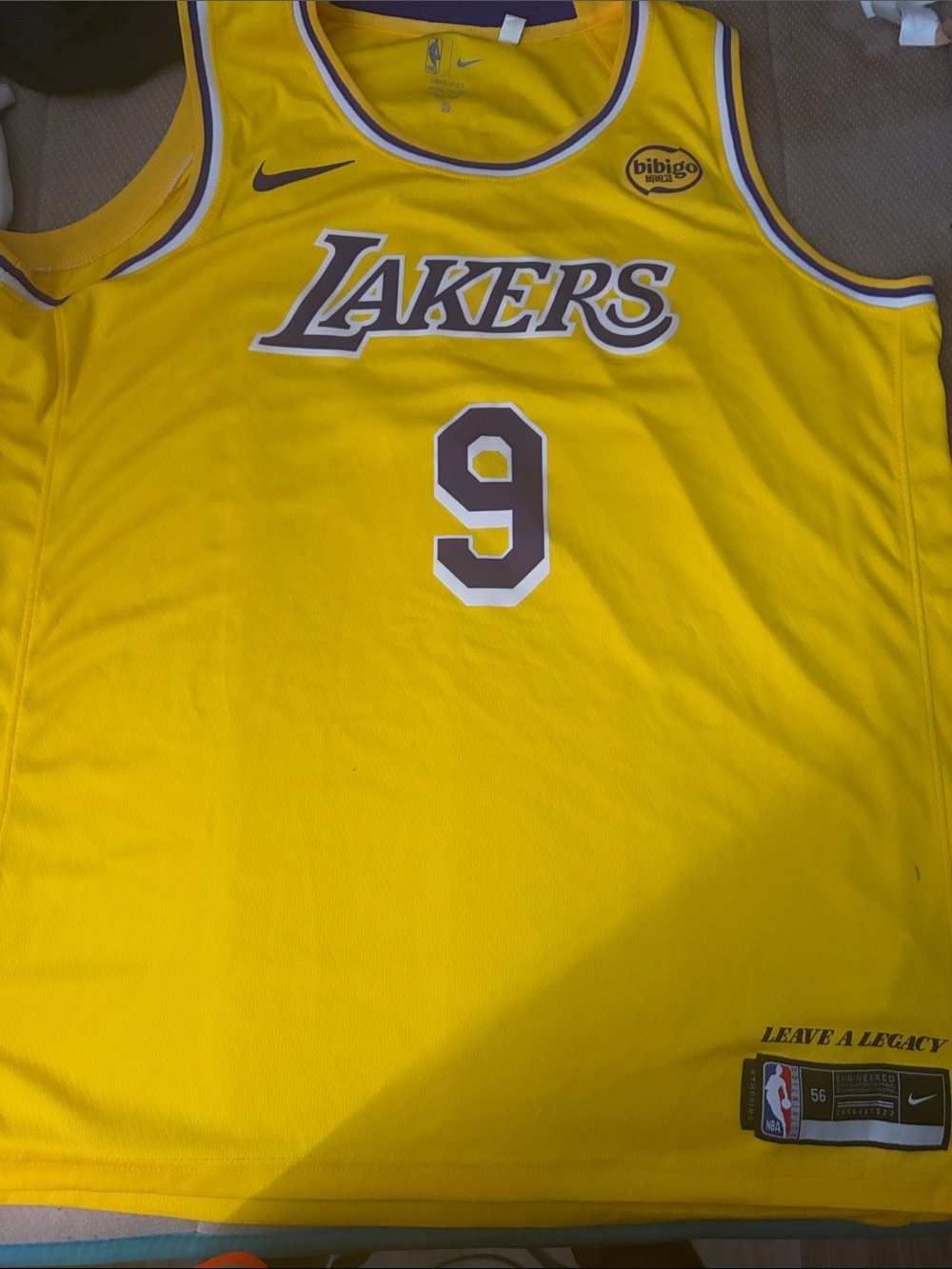 Nike Yellow Lakers #9 Basketball Jersey with Purple Accents